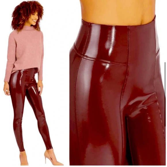 SPANX SPANXshape Faux Patent Leather Vegan
Leggings Ruby Red Petite SMALL - Picture 1 of 14